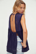 Free People Indigo Bella Babydoll Tank Top, Size Small