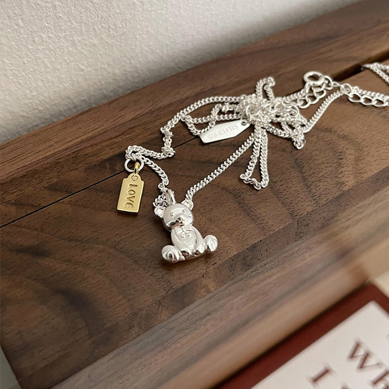Cute Gold and Silver Bear Necklace for Daily Wear