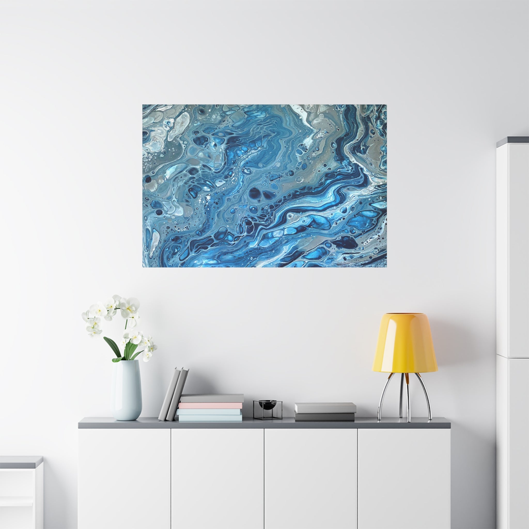Bespattered Facade Blue Marble Stretched Matte Canvas Art Prints | Multiple Sizes