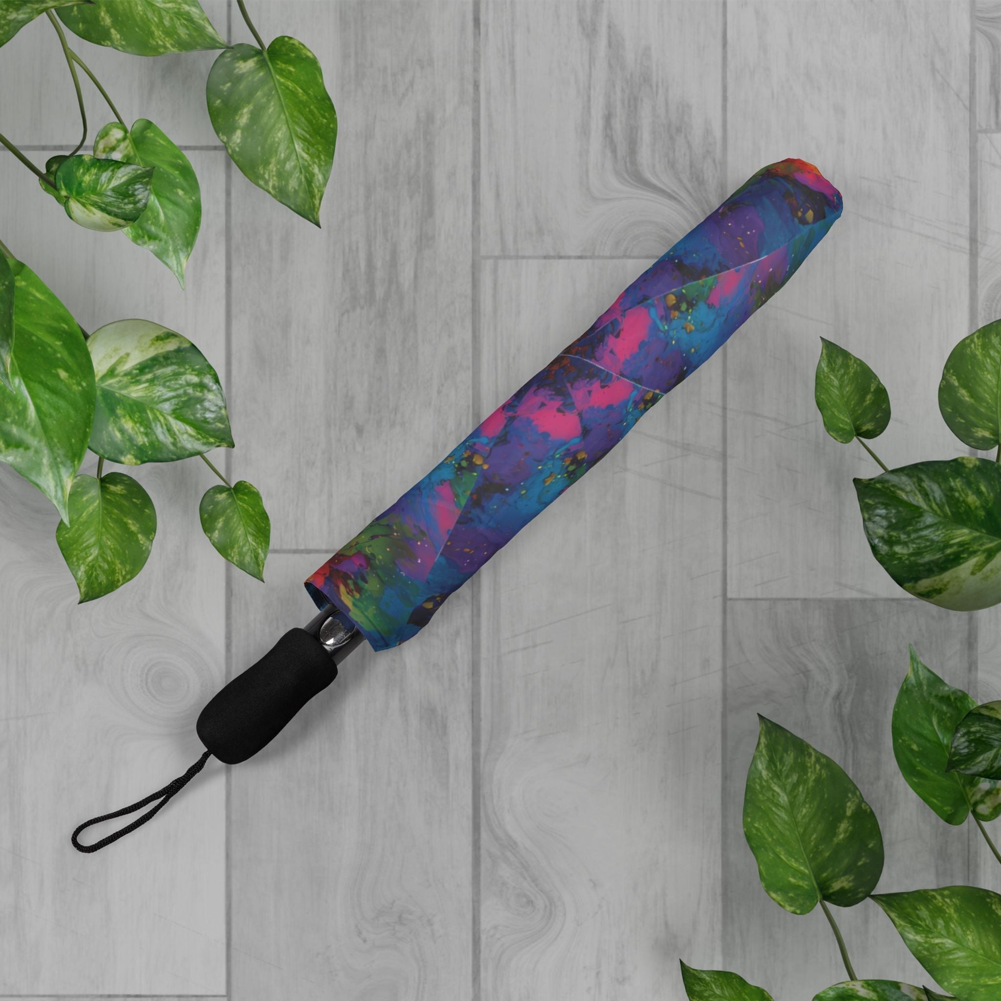 Bespattered Facade Rainbow Flower Foldable Umbrella — Compact Semi-Automatic Rain Parasol