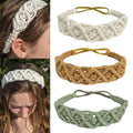 Hixixi 3PCS Handmade Knit Crochet Headbands Elastic No Slip Macrame Boho Hairband for Women Girls Wide Top Knot Turban Hair Bands