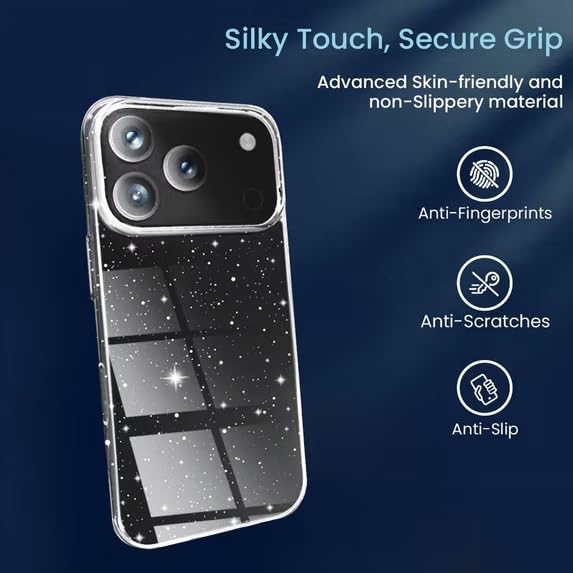 Glitter Clear Case Compatible with iPhone 17 Pro, Sparkly Hard Back Cover, Transparent
