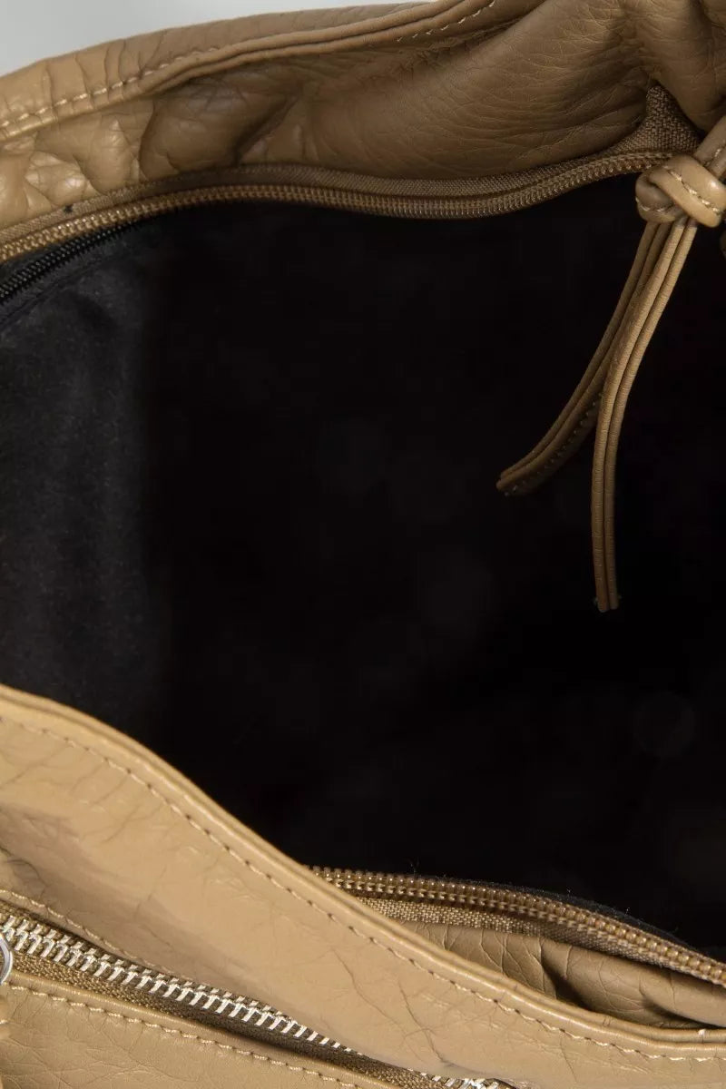 Fame Multi Zipper Pocket Leather Hobo Bag