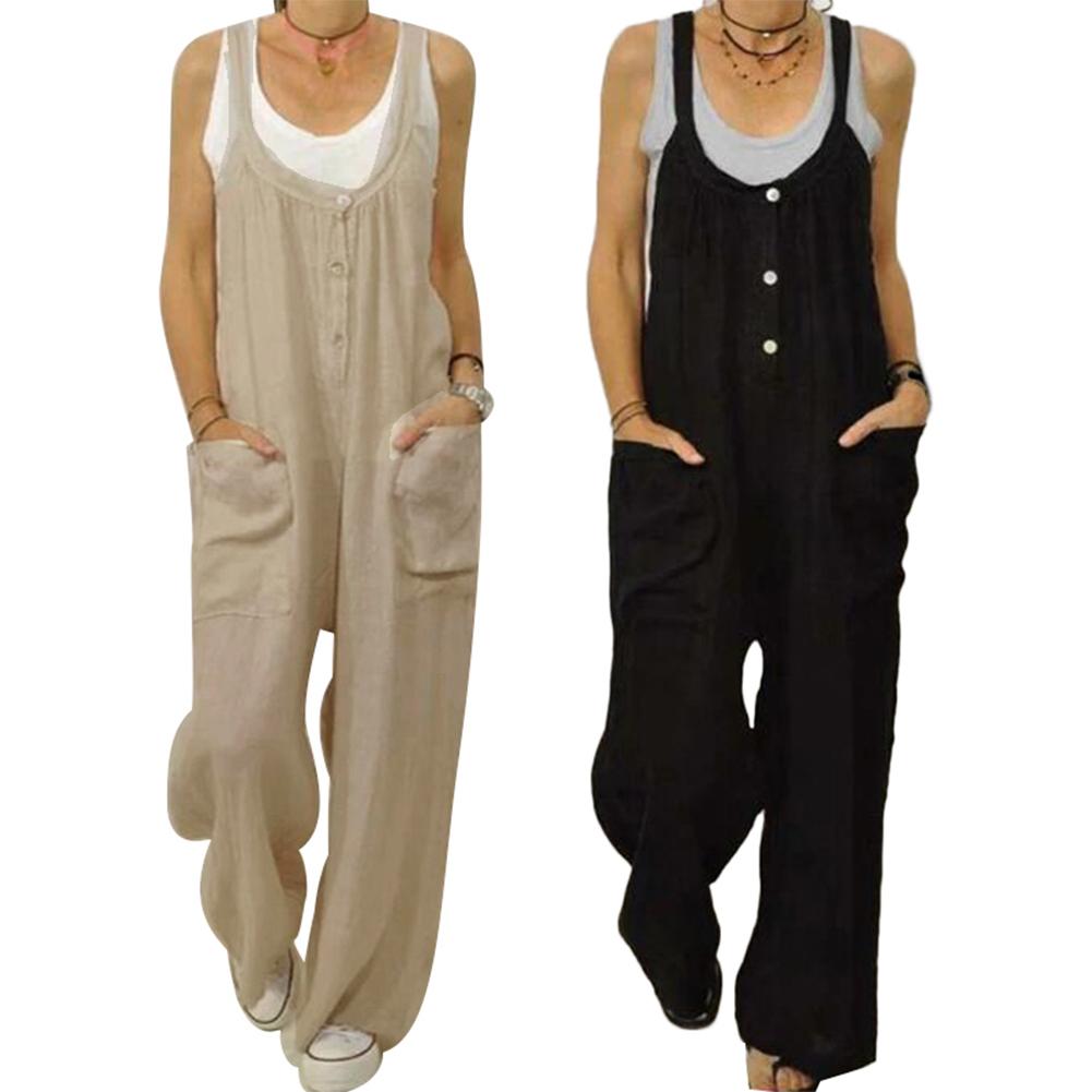 Casual Women's Sleeveless Cotton Linen Wide Leg Jumpsuit