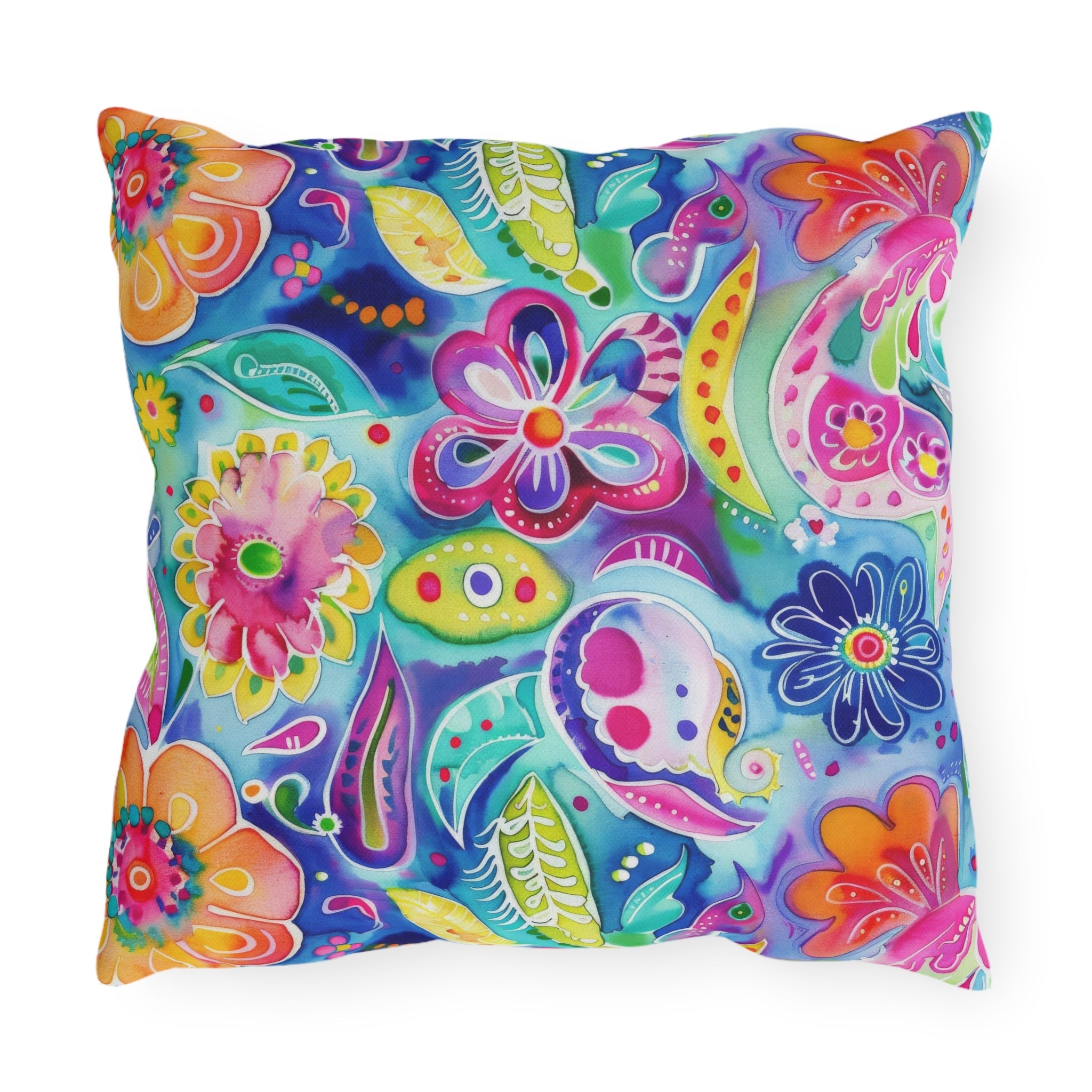 Bespattered Facade Colorful Flowers UV-Resistant Outdoor Pillows | 4 Sizes