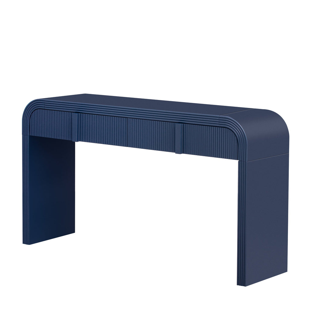 TREXM Modern Console Table with 2 Storage Drawers, Fluted Entryway Table with Rounded Silhouette for Hallway Living Room and Entryway (Navy Blue)