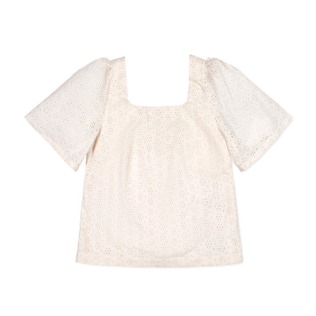 Organic Flounce Sleeve Eyelet Top