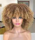 Curly Afro Wigs for Black Women Short Kinky Curly Wigs with Bangs 14inch Blonde Afro Hair Synthetic Fibre Wigs