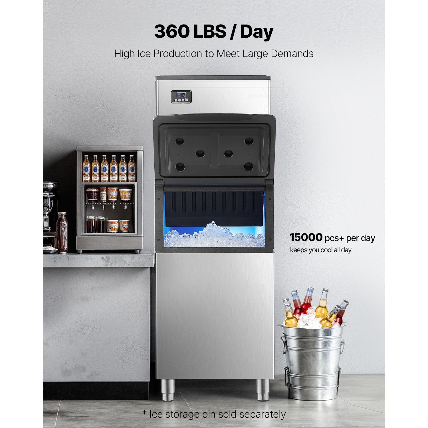Commercial Ice Maker Machine - Head 360 lbs/Day Self-Cleaning Ice Machine,Modular Ice Cube Machine for Restaurant Hotel - Head Only