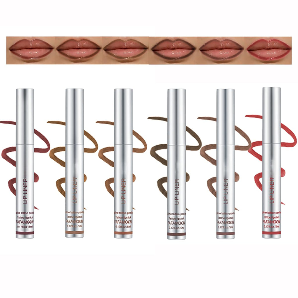 Peel Off Lip Liner 6 Colors Lip Liner Stain Peel Off Lip Liner Tattoo Long Lasting Waterproof Lip Stain Peel Off Highly Pigmented Matte Nude Lip Gloss Liquid Lipstick Set