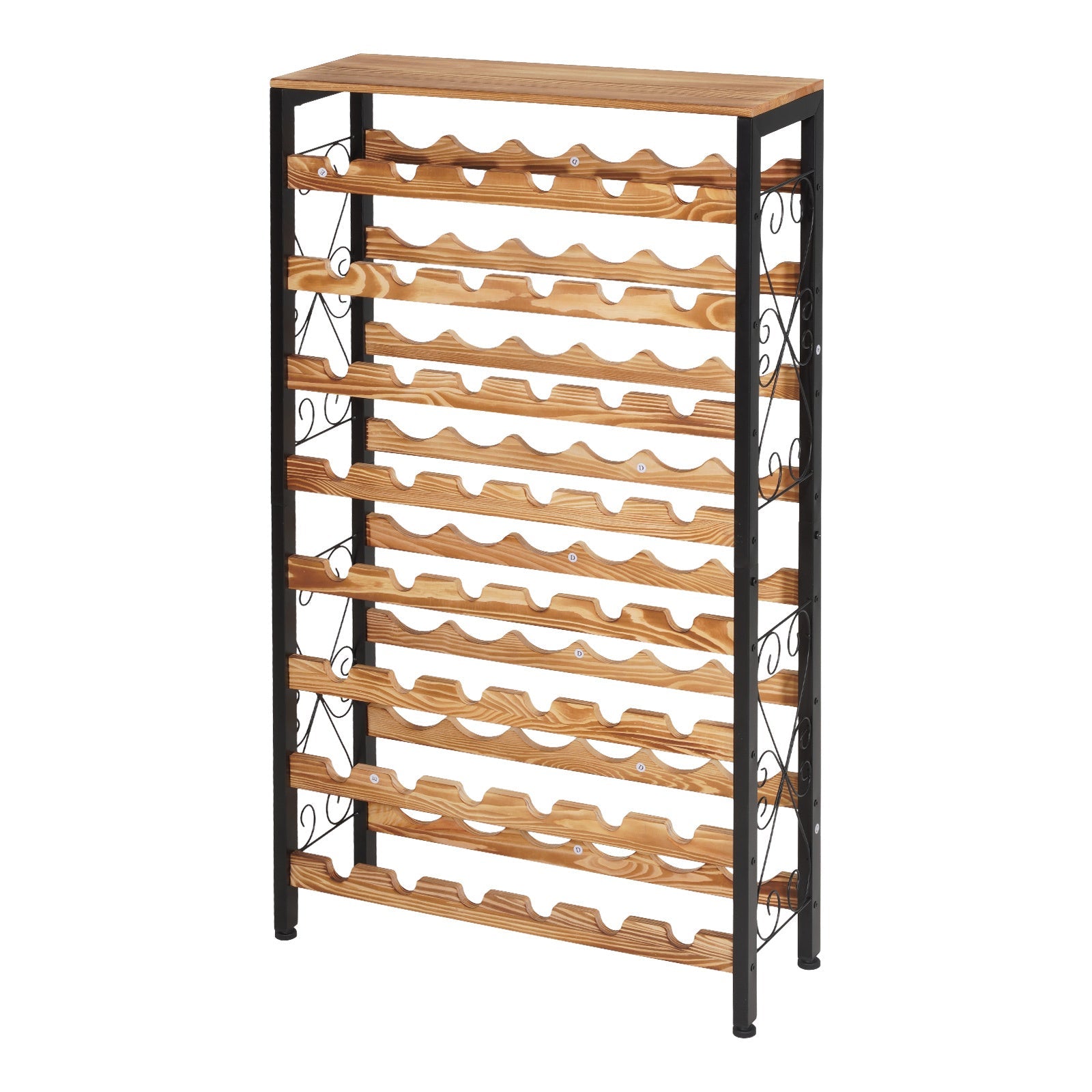 48 Bottle Wine Rack,8-Tier Wine Bottle Holder,Freestanding Floor Display Wine Storage Shelves with Wood Table Top,For Kitchen Pantry, Cellar, Bar, Dining Room, Living Room, Black
