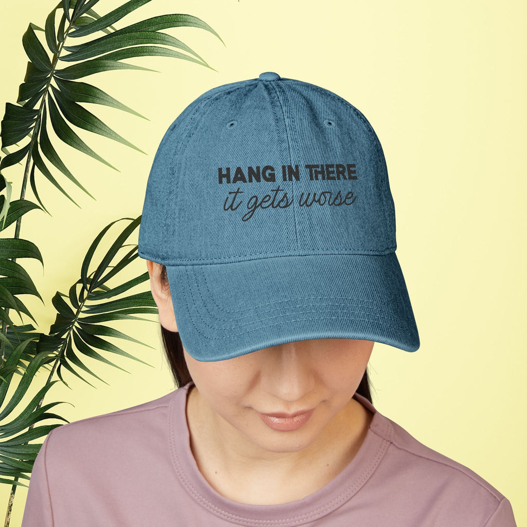 Bespattered Facade "Hang in There" Black Embroidered Denim Cap