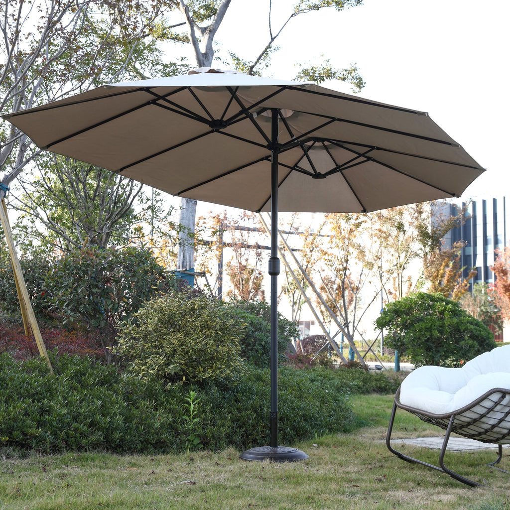 14.8 Ft Double Sided Outdoor Umbrella Rectangular Large with Crank ( khaki )(No Base)