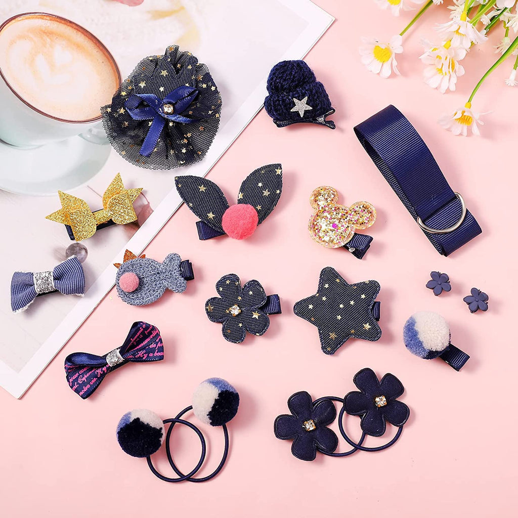 Baby Hair Clips with Cute Animal Design and Bow Tie 18 Pieces Gift Set Toddler Hair Pin Hair Accessories for Christmas Birthday Childrens Day Gift (Nave blue color baby hair clips 18pcs)