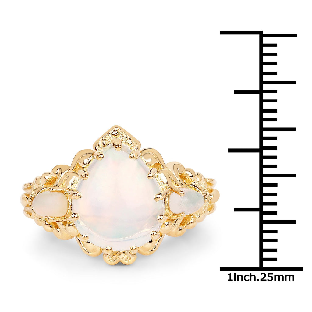 14K Yellow Gold Plated 3.26 Carat Genuine Ethiopian Opal .925 Sterling Silver Ring