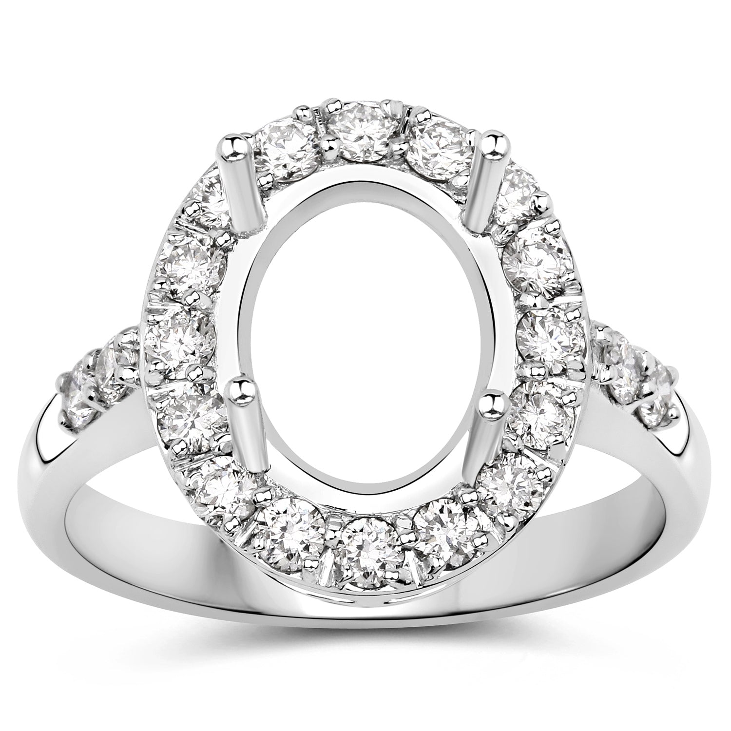 0.60 Carat Genuine White Diamond 14K White Gold Semi Mount Ring - holds 10x8mm Oval Gemstone