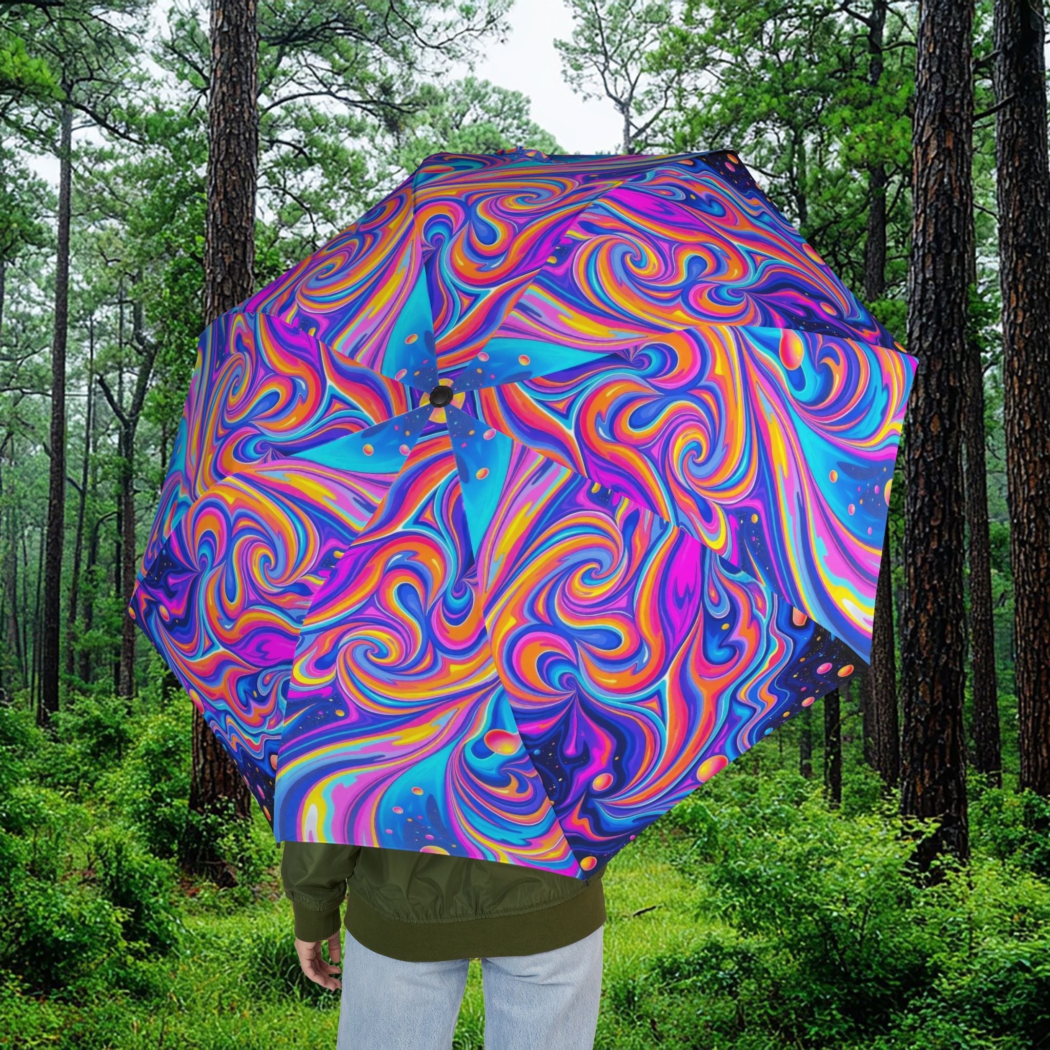 Bespattered Facade Trippy Rainbow Foldable Umbrella — Compact Semi-Automatic Rain Parasol