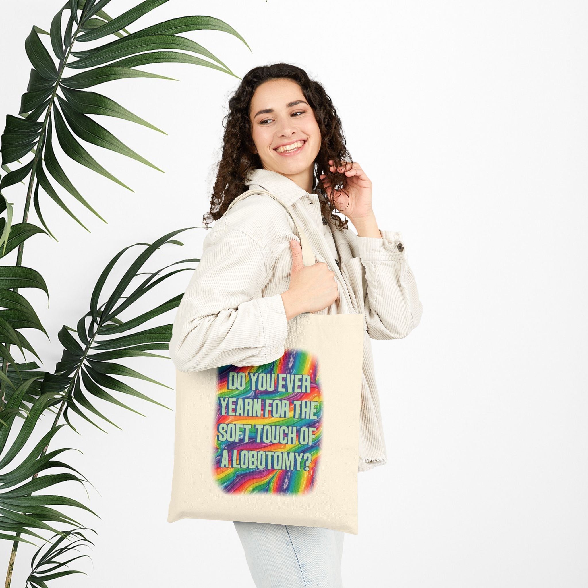 Bespattered Facade Rainbow "Lobotomy" Canvas Tote Bag Reusable Carryall