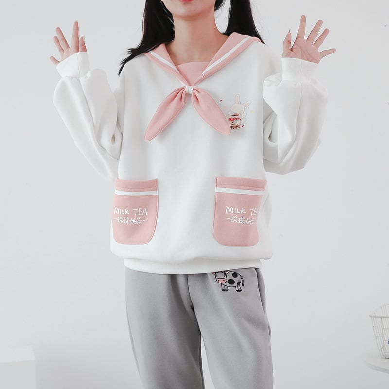 Japanese College Style Milk Tea Rabbit Hoody