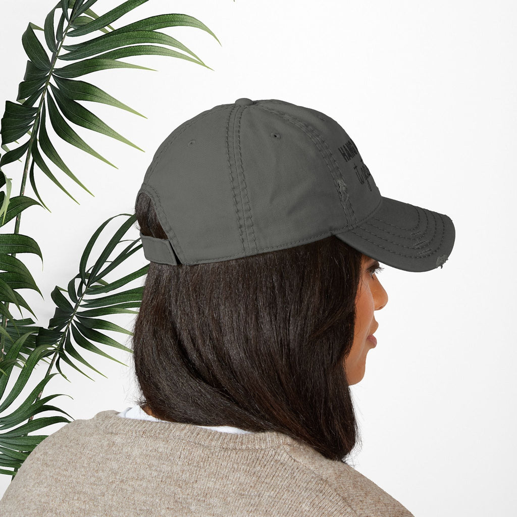 Bespattered Facade "Hang in There" Black Embroidered Distressed Cap