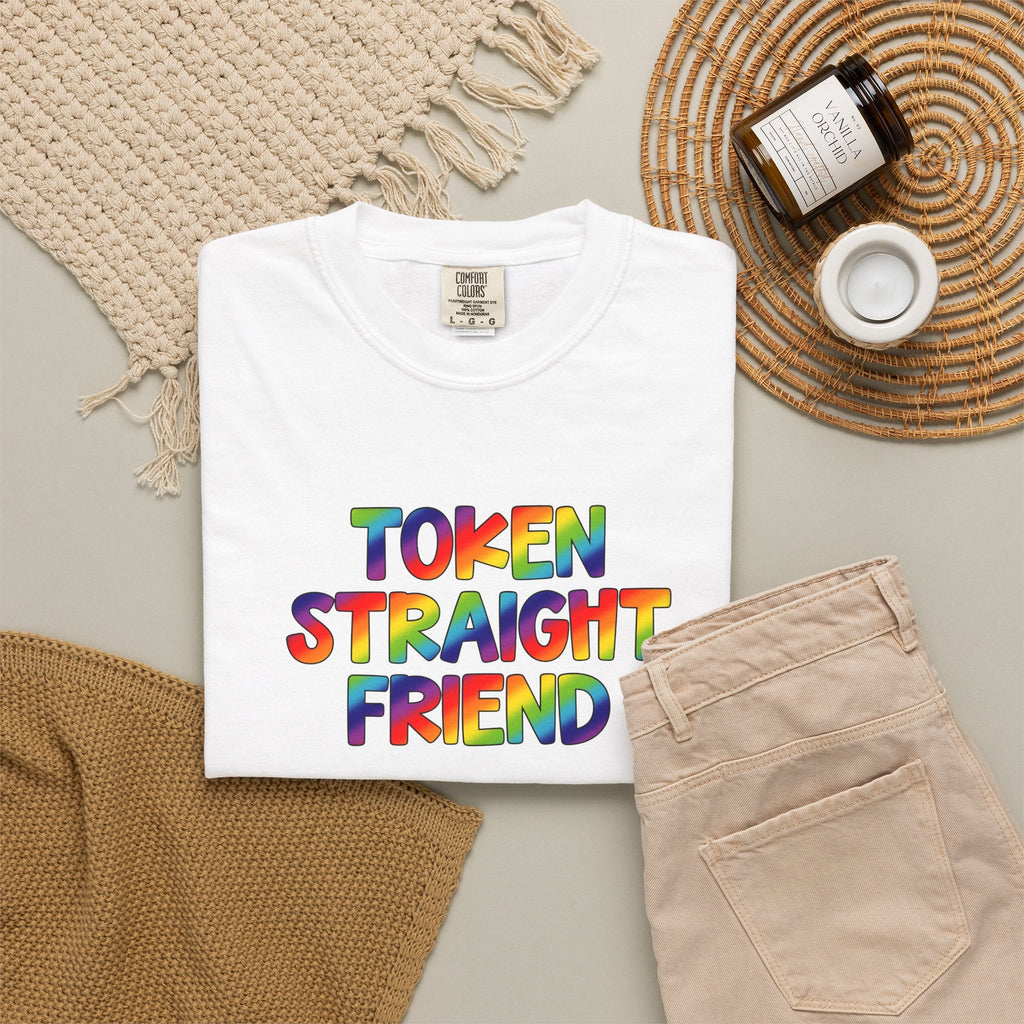 Bespattered Facade Rainbow Token Straight Friend Colorful LGBTQ+ Pride Premium Unisex Comfort Colors Garment Dyed 100% Cotton T-Shirt