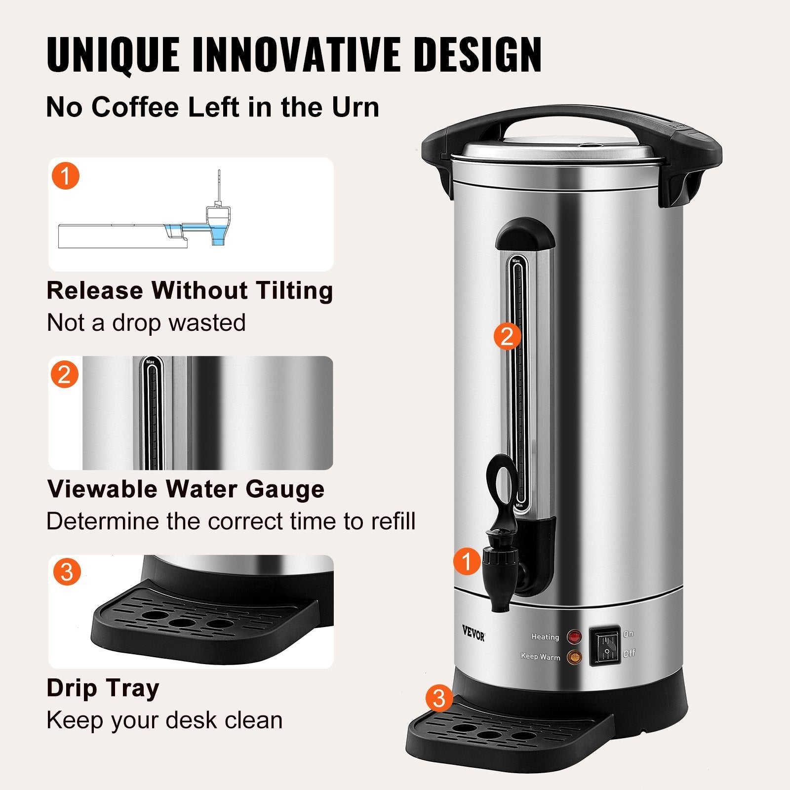 Commercial Coffee Urn 110 Cup Stainless Steel Coffee Dispenser Fast Brew