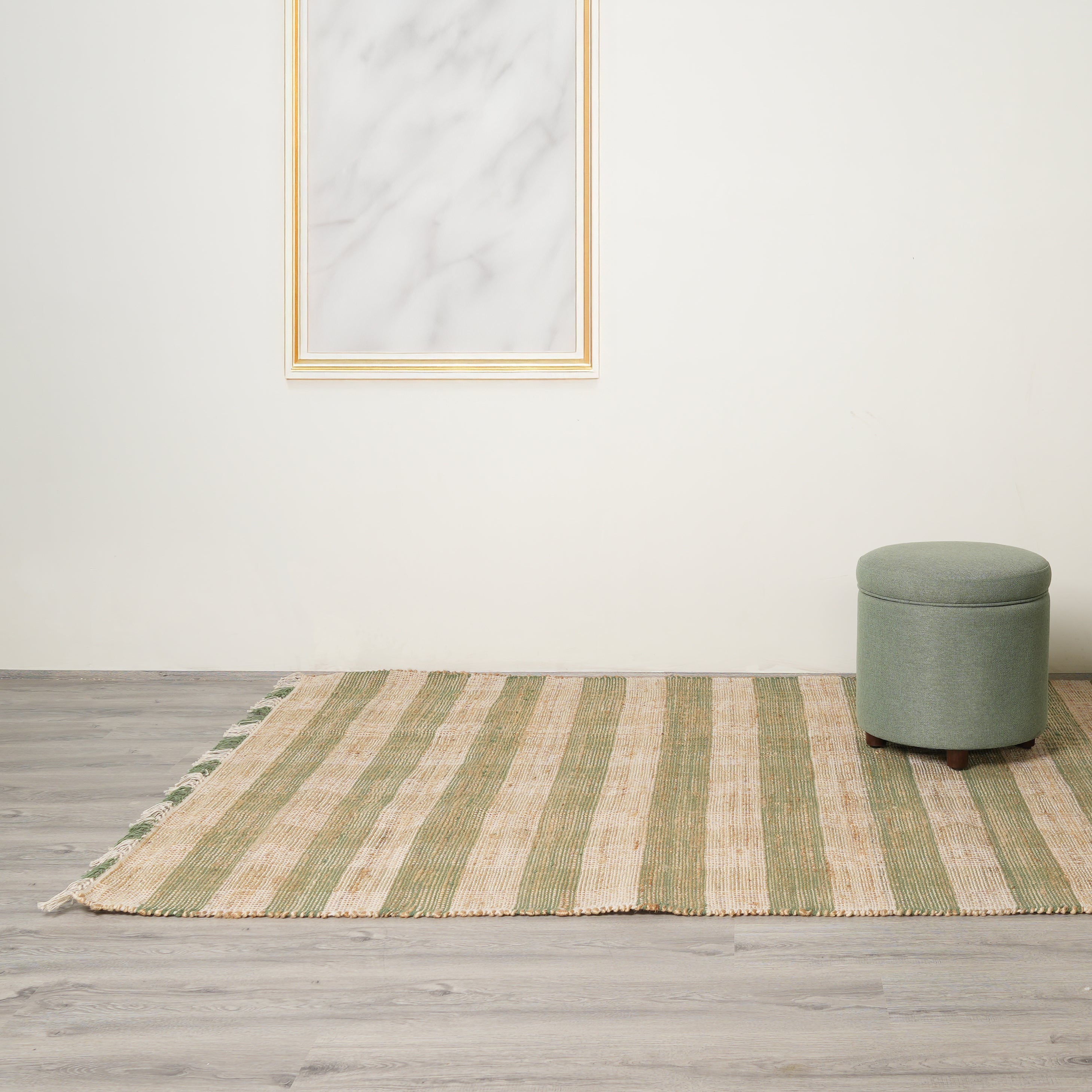 Area Rug, Jute Rug, Durable Green Plaid Rug, 8X10 ft