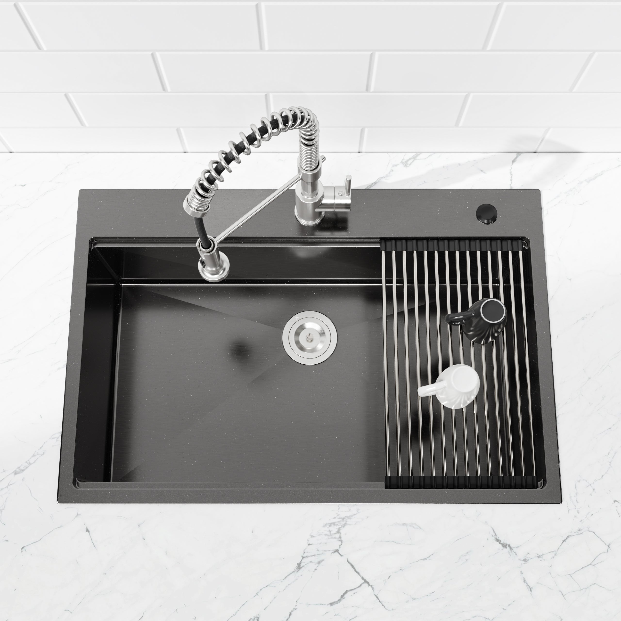 Stainless Steel Kitchen Sink, 30″x22″ Single Bowl, Overmount Handmade Sink in Black, with Cutting Board, Colander