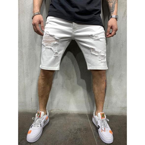 Ripped White Denim Shorts for European and American Style