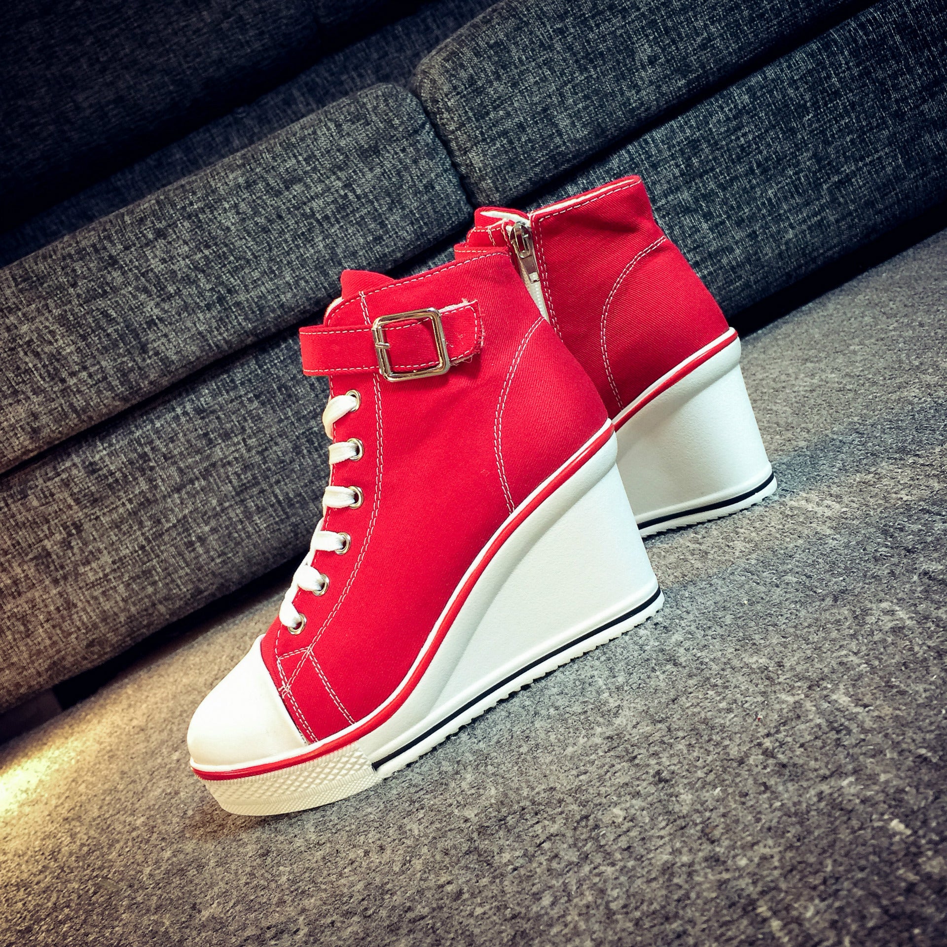 Women's High-Top Canvas Wedge Heel Platform Shoes