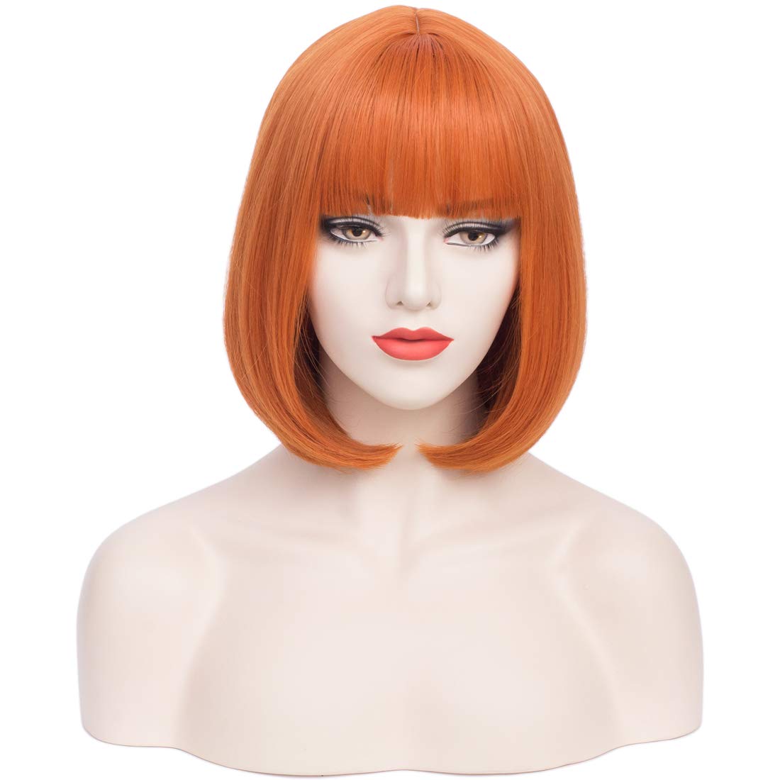 PATTNIUM 12 Inches Orange Bob Wig Short Orange Wig with Bangs for Women and Girls Heat Resistant Synthetic Bob Wig (Orange)