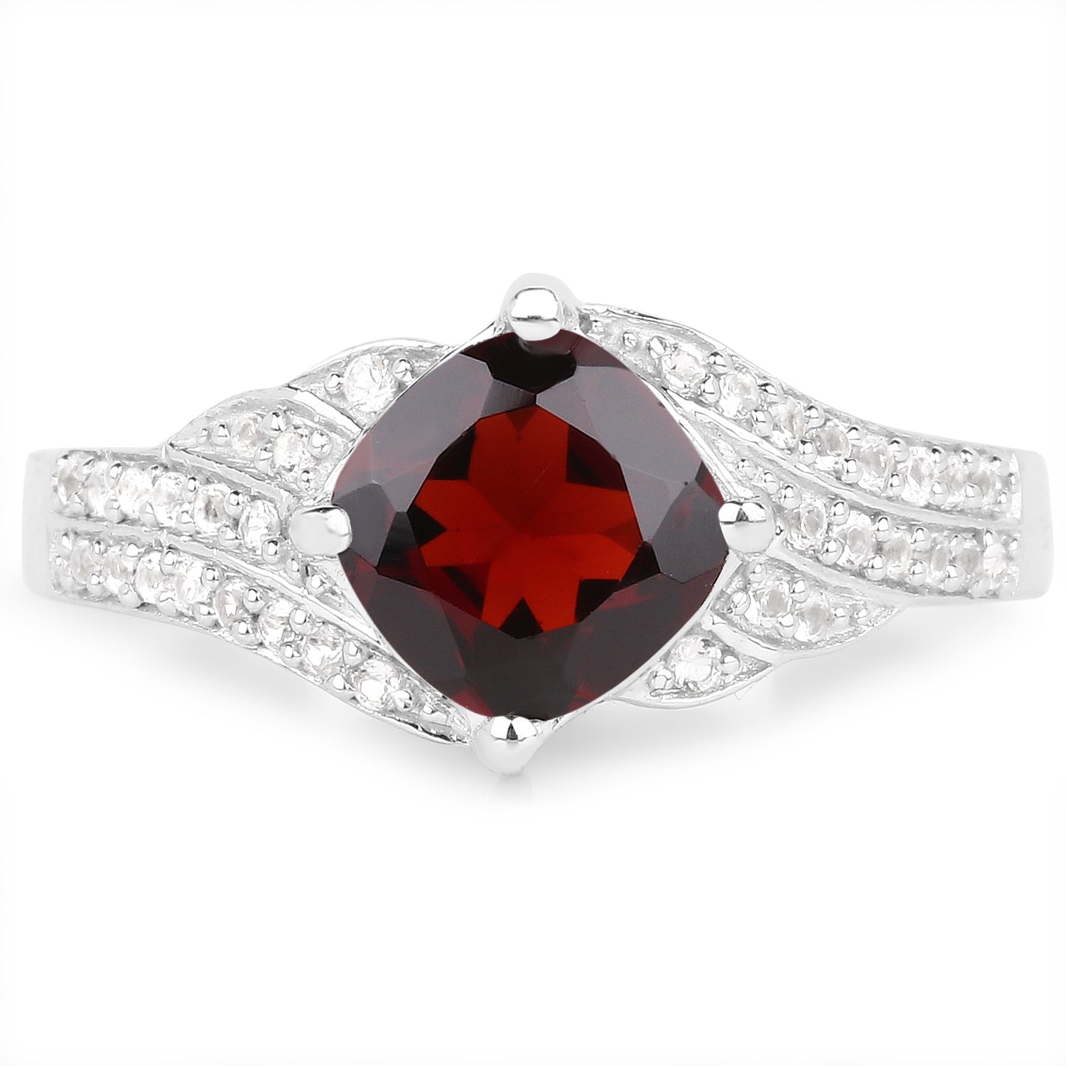 1.67 Carat Genuine Garnet and White Topaz .925 Sterling Silver Ring