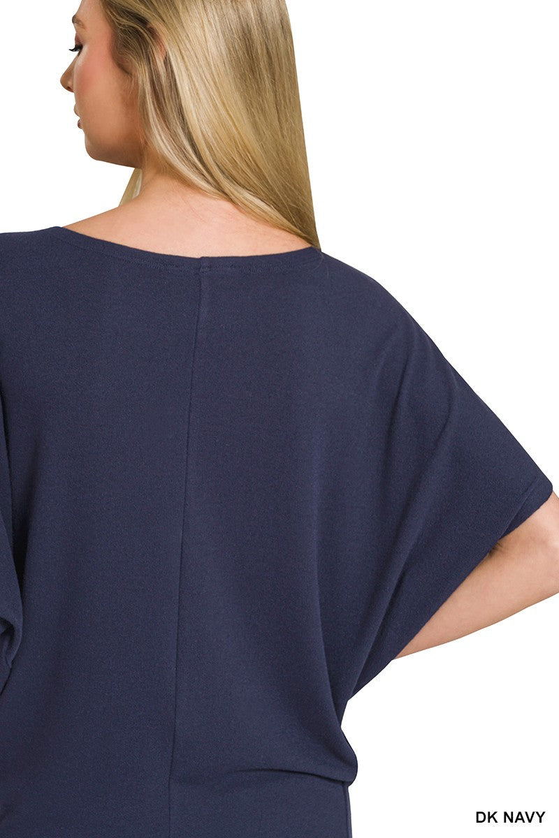 Zenana Hacci Dolman Sleeve Boat Neck Top