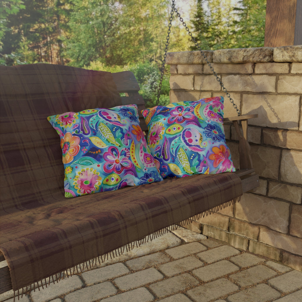 Bespattered Facade Colorful Flowers UV-Resistant Outdoor Pillows | 4 Sizes