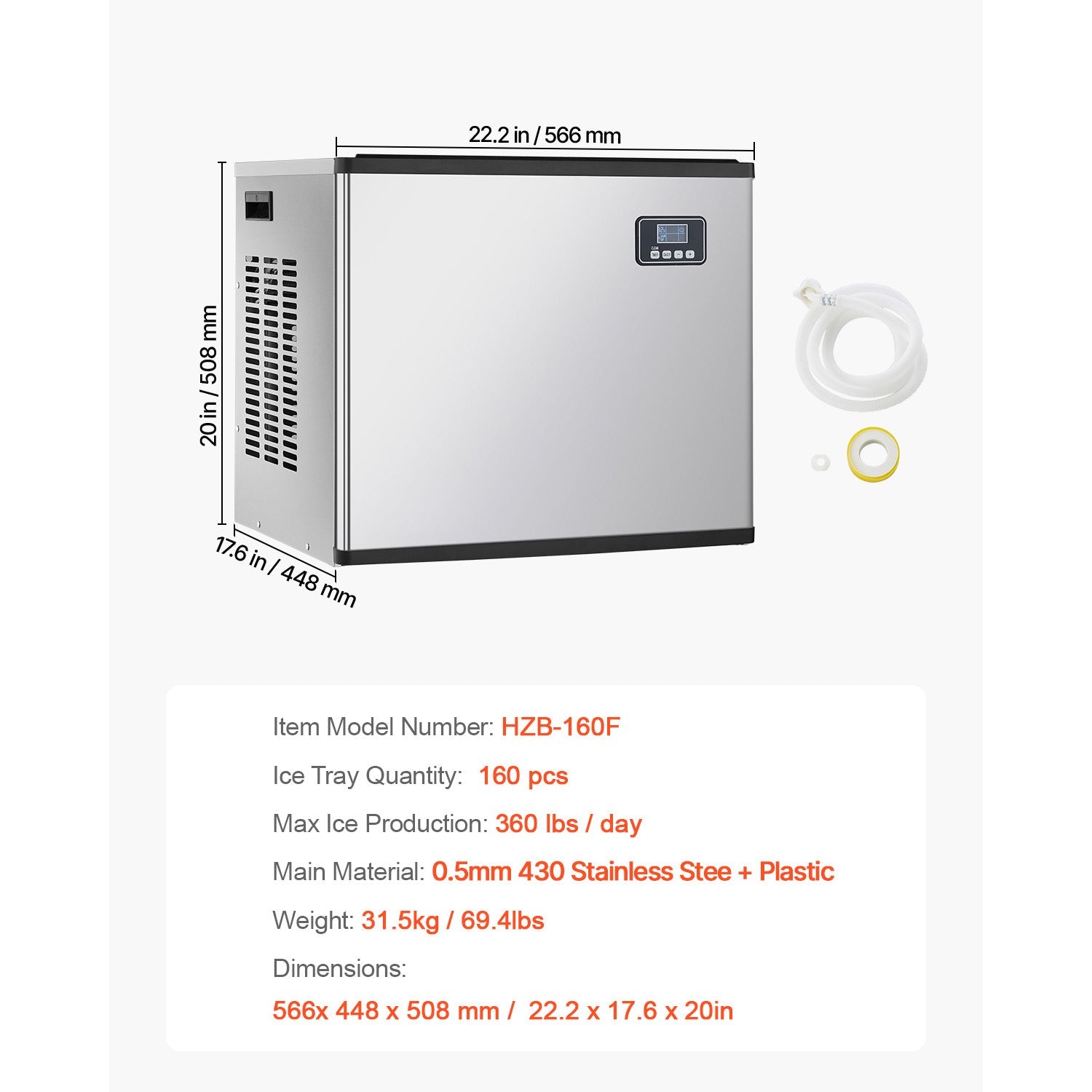Commercial Ice Maker Machine - Head 360 lbs/Day Self-Cleaning Ice Machine,Modular Ice Cube Machine for Restaurant Hotel - Head Only