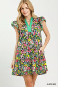 Umgee Floral Flutter Sleeve Tiered Mini Dress