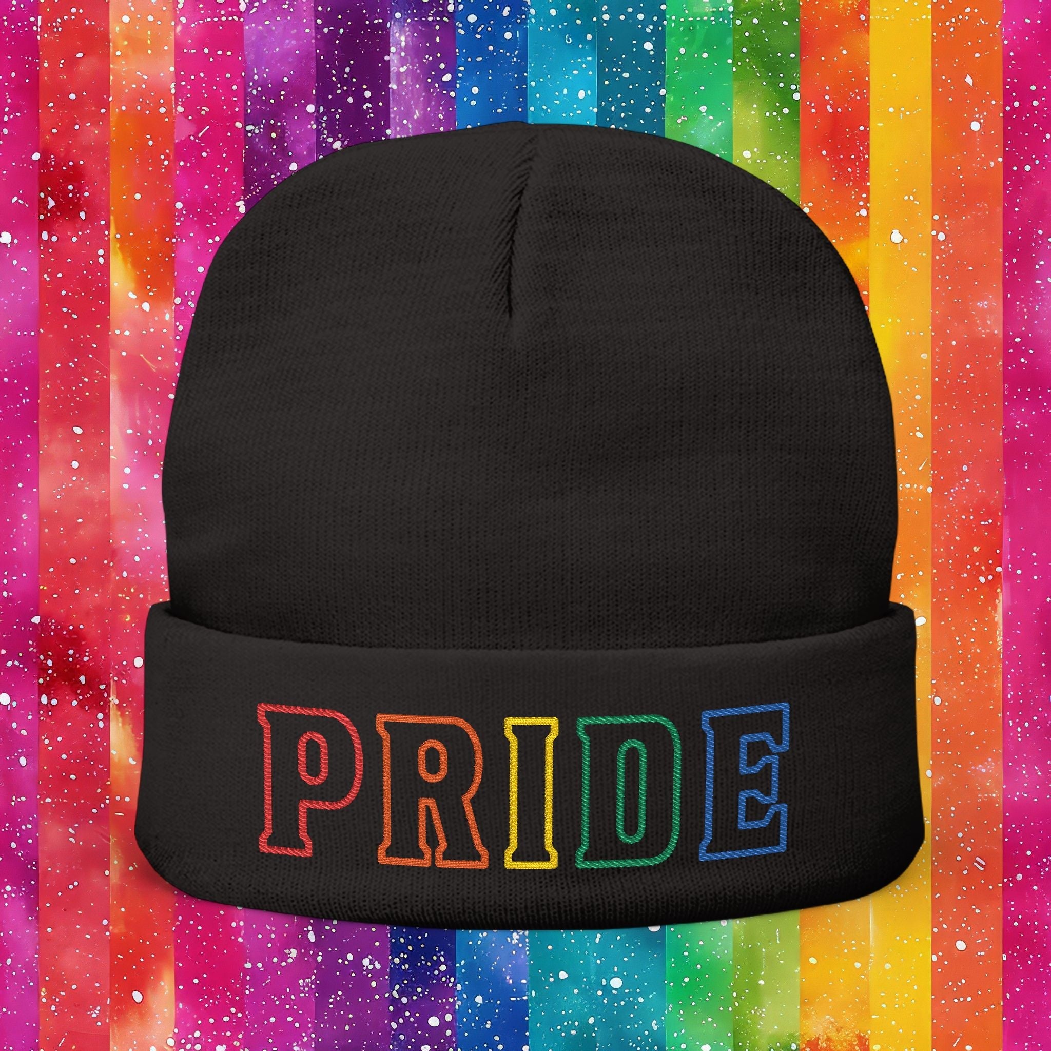 Bespattered Facade Rainbow LGBTQ+ Pride Embroidered Knit Beanie