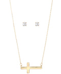 Alfani Gold-Tone Cross Pendant Necklace and Cubic Zirconia Stud Earrings Set