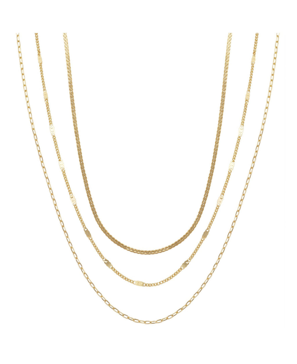 Unwritten 14K Gold Flash Plated 3-Pieces Layered Chain Necklace Set