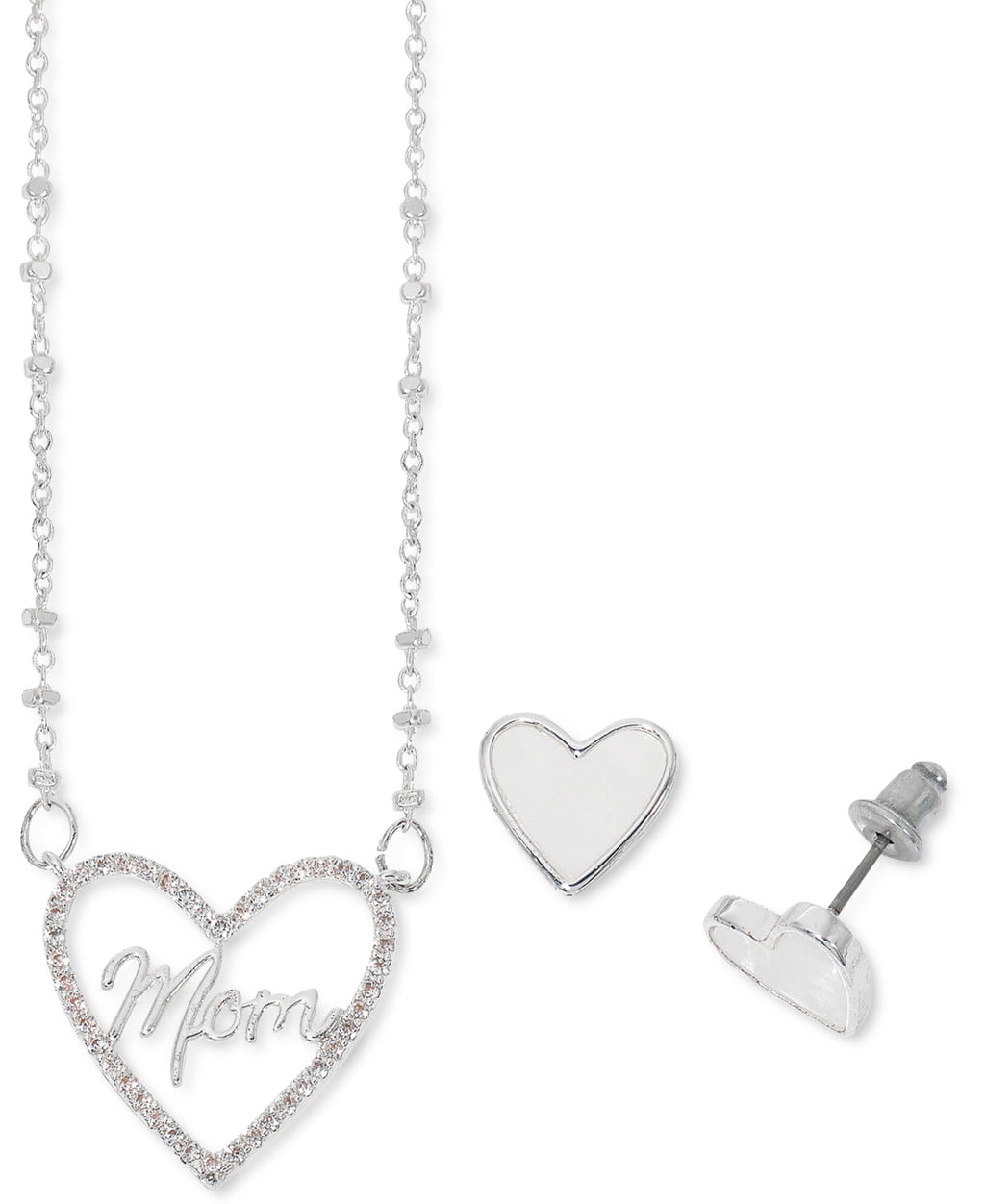 Macys Cubic Zirconia Mom Heart Pendant Necklace and Mother-of-Pearl Earrings