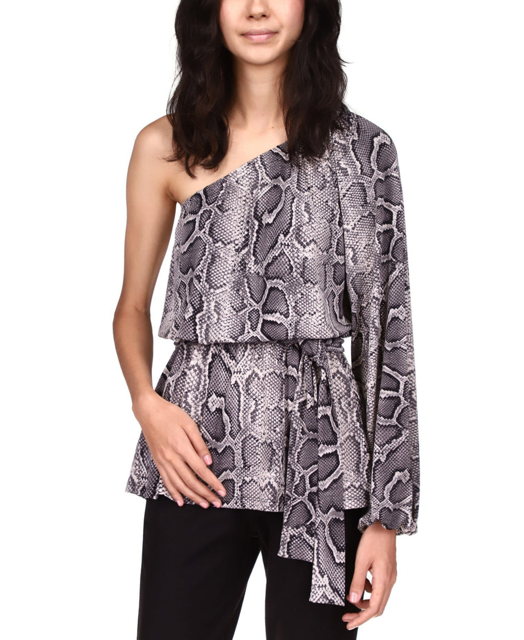 Michael Michael Kors One-Shoulder Snake-Print Tunic, Size XXS