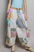 POL Printed Patchwork Wide Leg Pants with Adjustable Side Drawstring