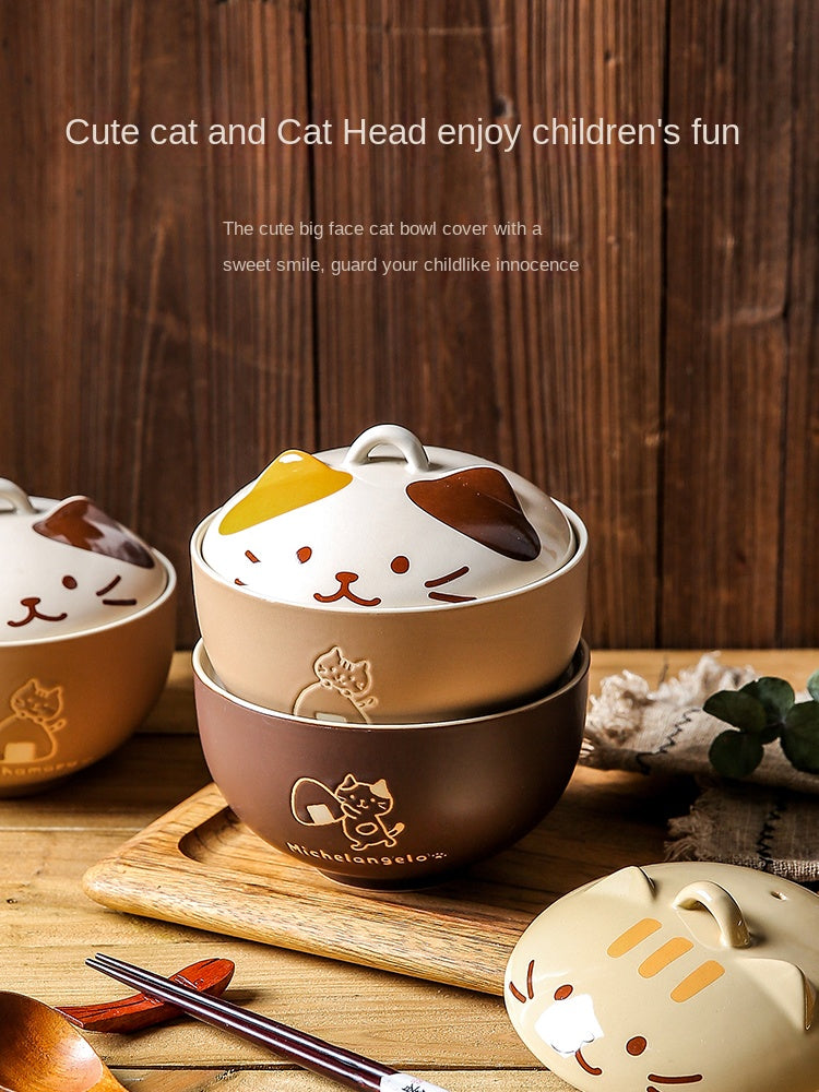Cute Cat Ceramic Bowl for Soup, Noodles, and Salad