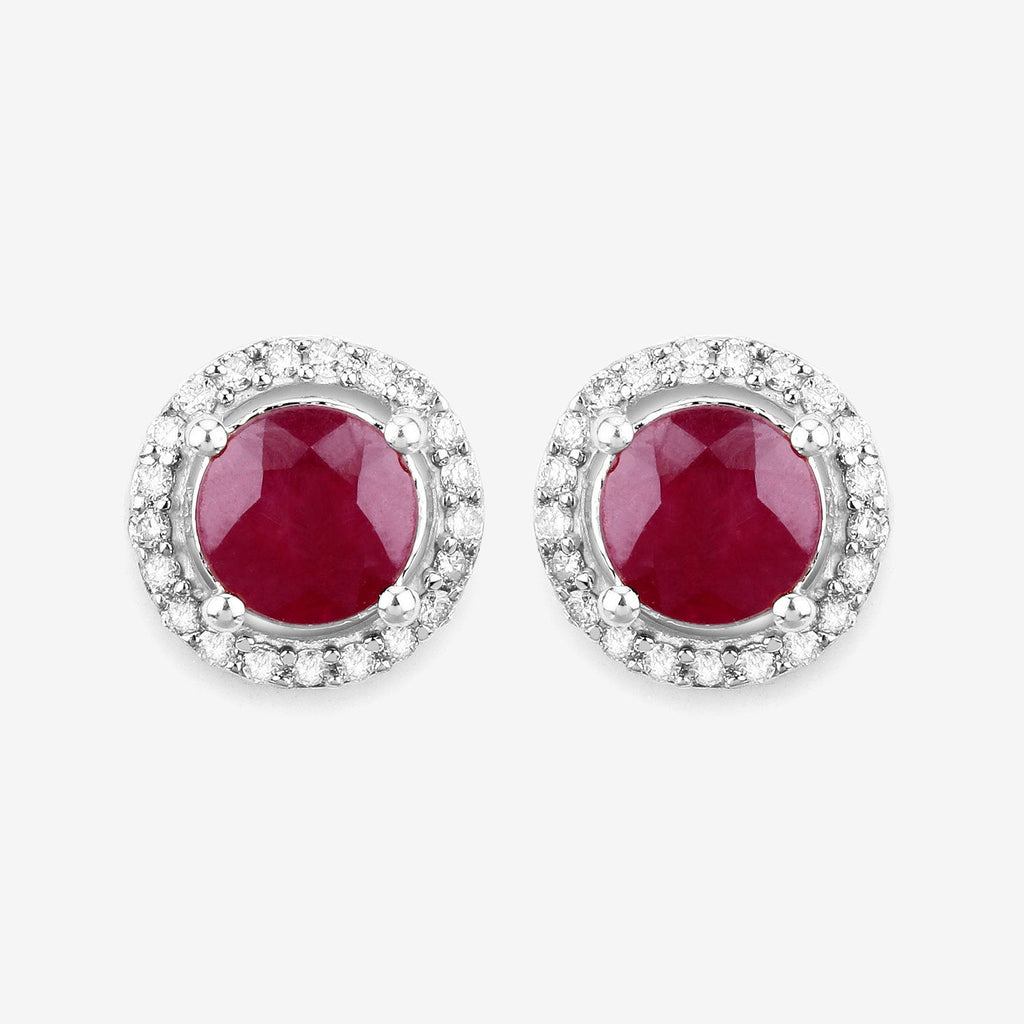 1.22 Carat Genuine Ruby and White Diamond 14K White Gold Earrings