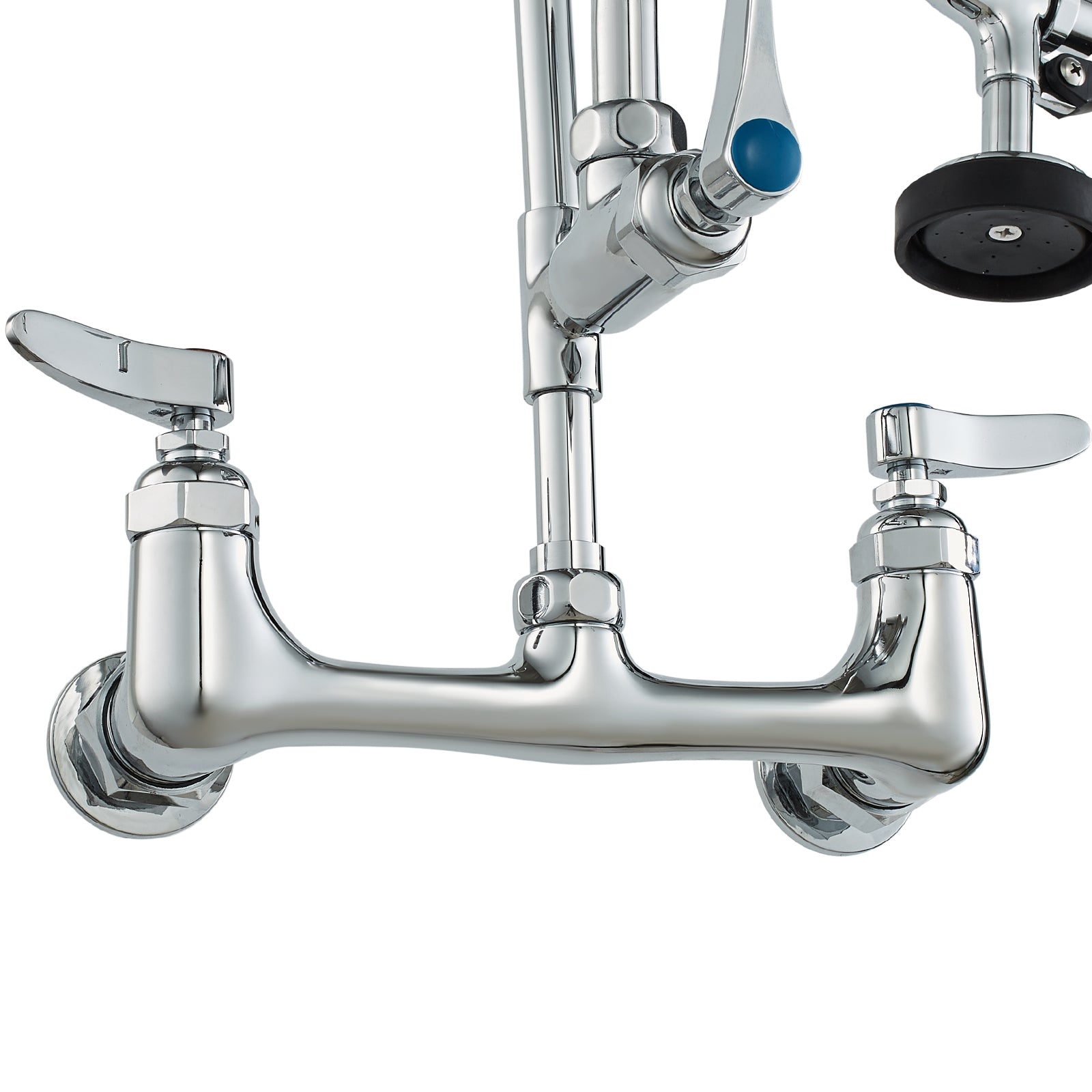 Commercial Faucet with Pre-Rinse Sprayer, 47' Height, 8' Center, 12' Swing Spout, Wall Mount Kitchen Sink Faucet, Brass Constructed Device with Pull Down Spray, for 1/2/3 Compartment Sink