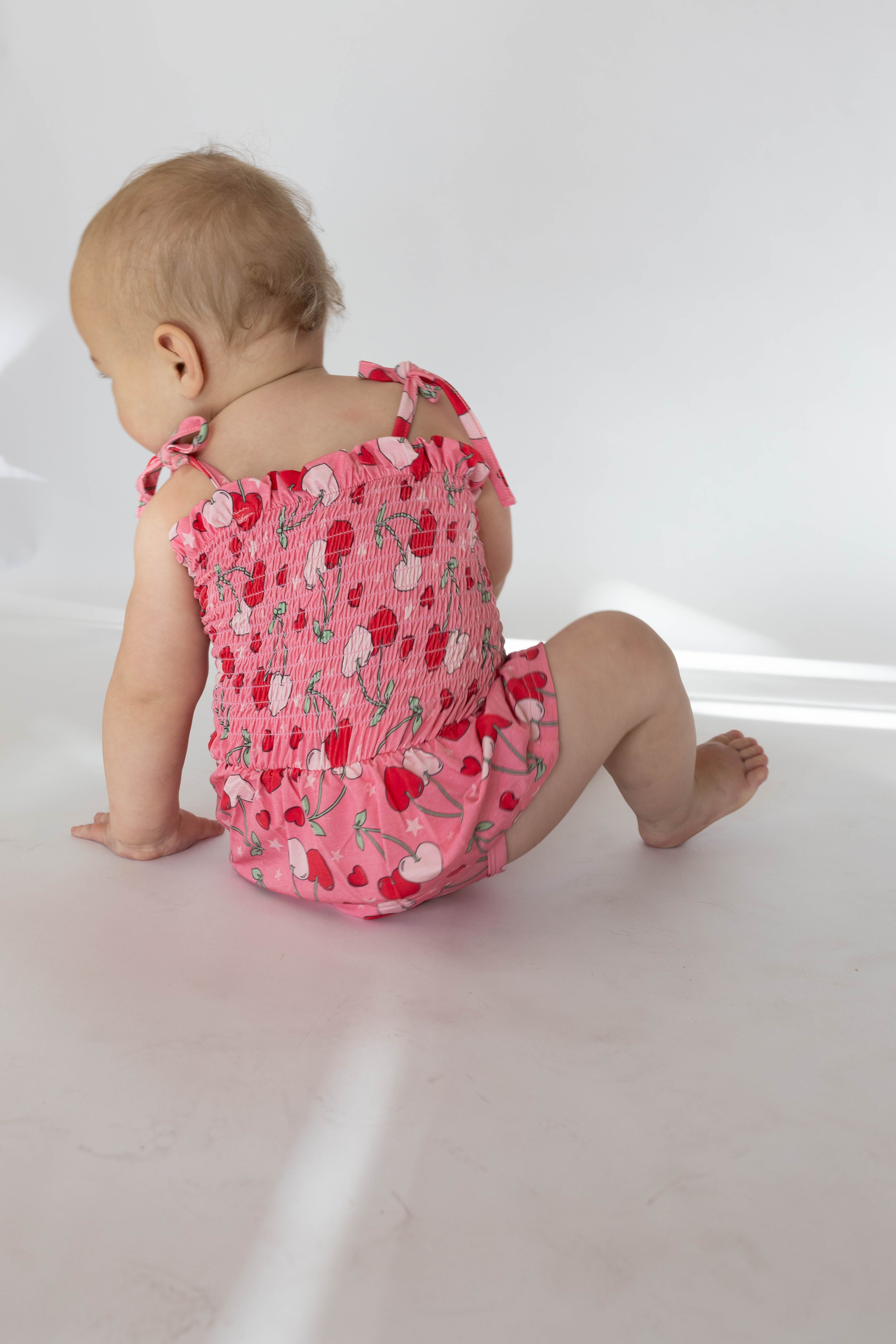 Cherry Hearts Shirred Dress Romper
