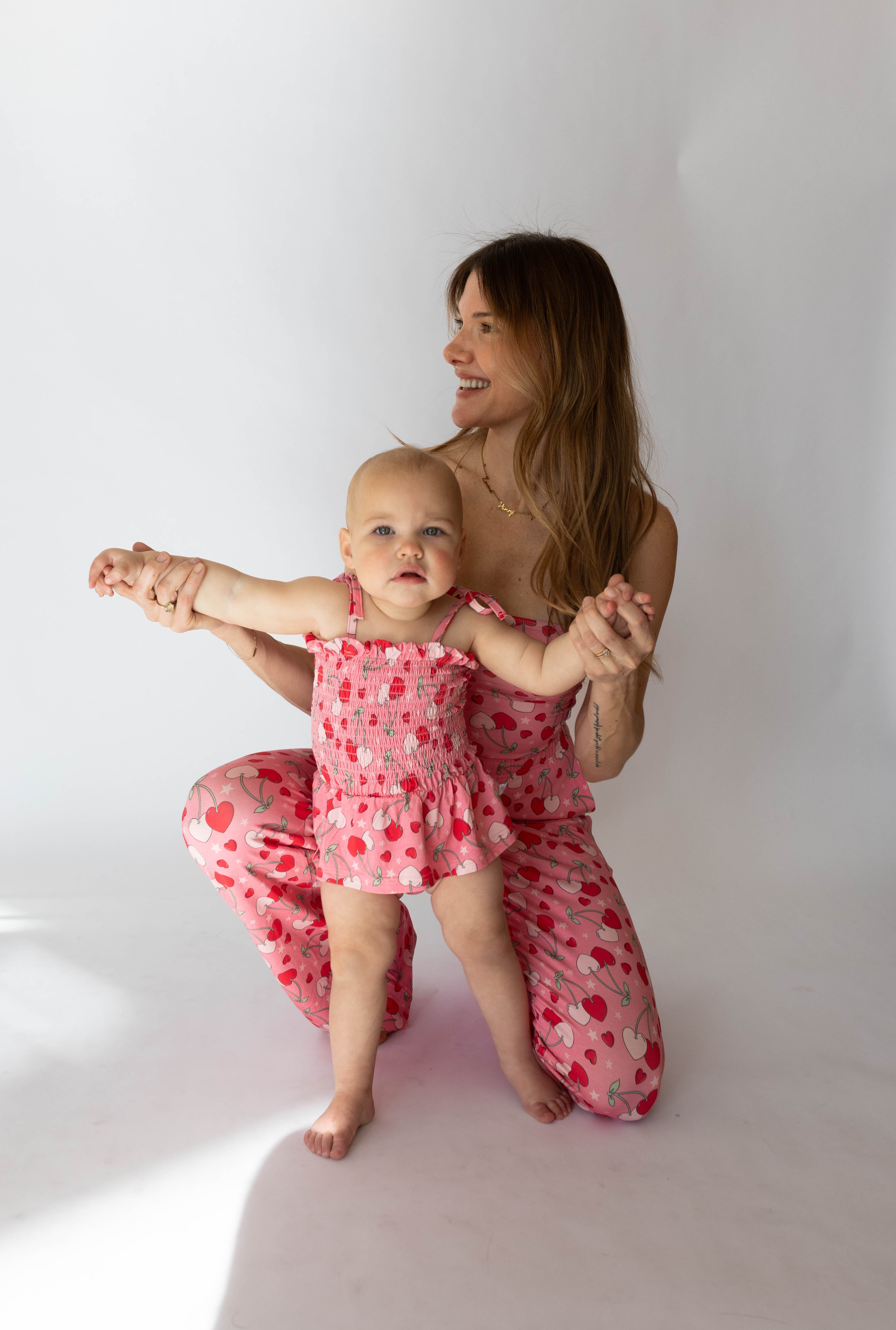 Cherry Hearts Shirred Dress Romper