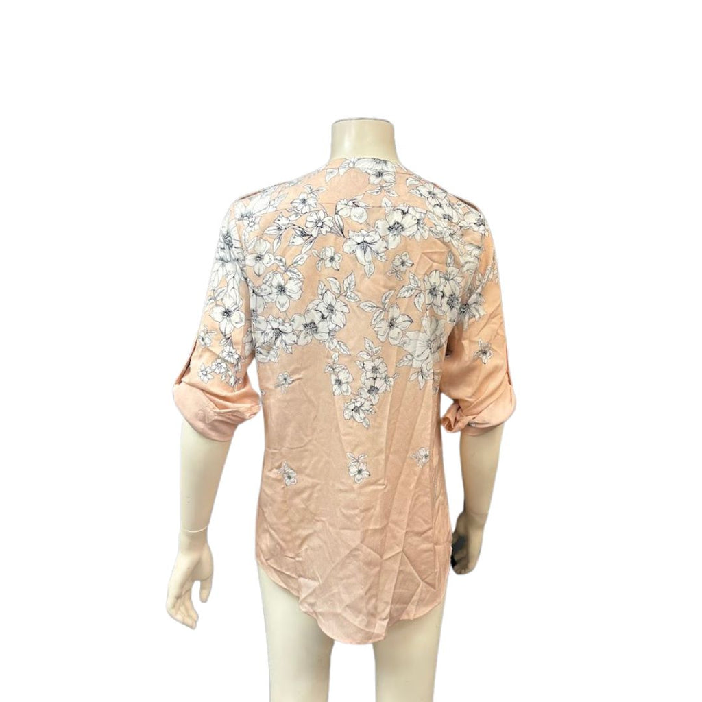 Calvin Klein Blush Multi Womens Roll Sleeve Shirt, Size Medium