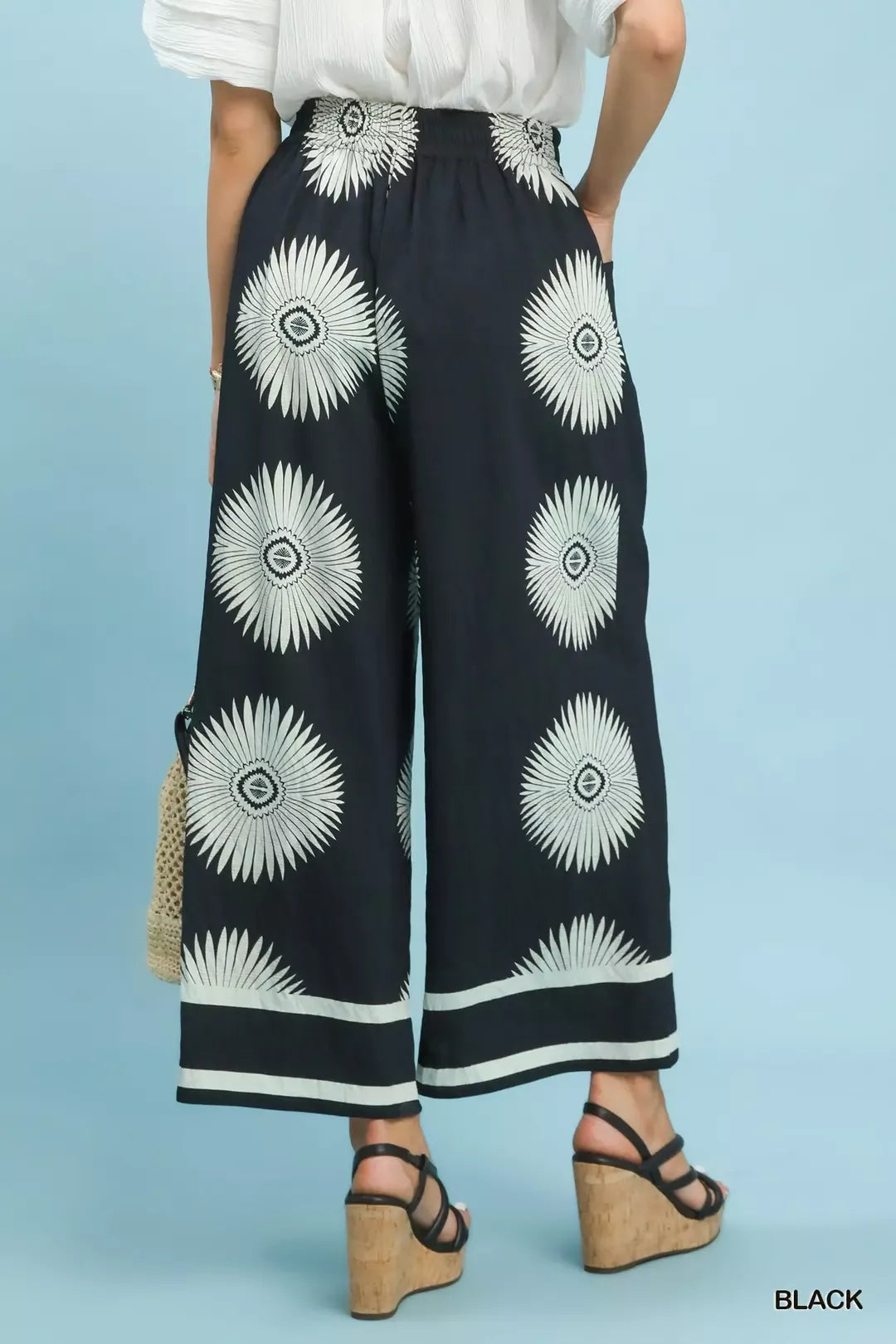 Umgee Abstract Border Print Wide Leg Pants