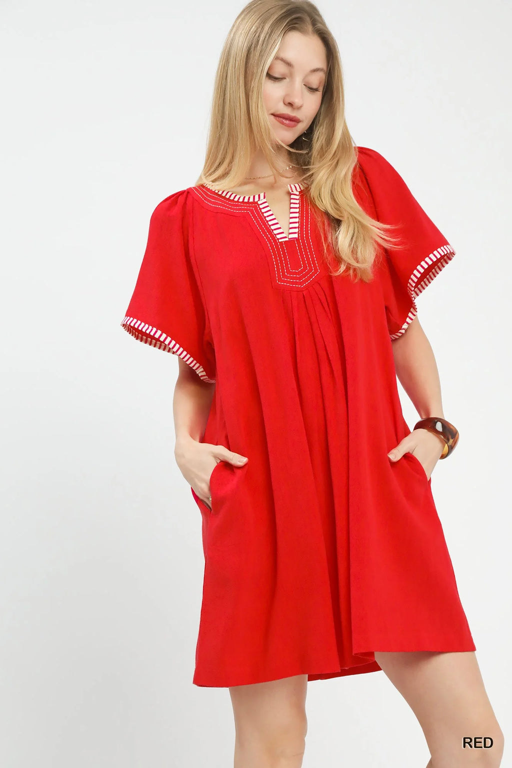 Umgee Linen Trim Tunic Dress